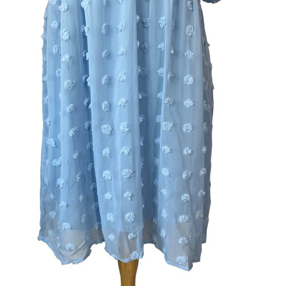 Kirundo Dress Medium Blue New Pom Texture Fit and Flair Short Sleeves - Picture 4 of 10